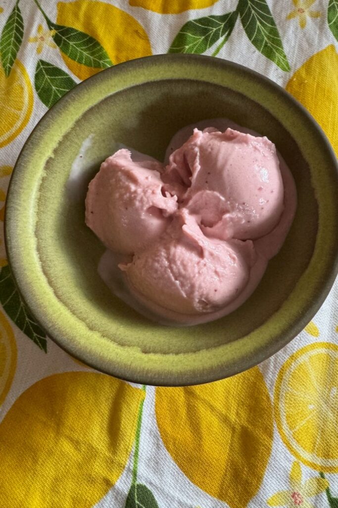 a bowl of nonfat strawberry frozen yogurt