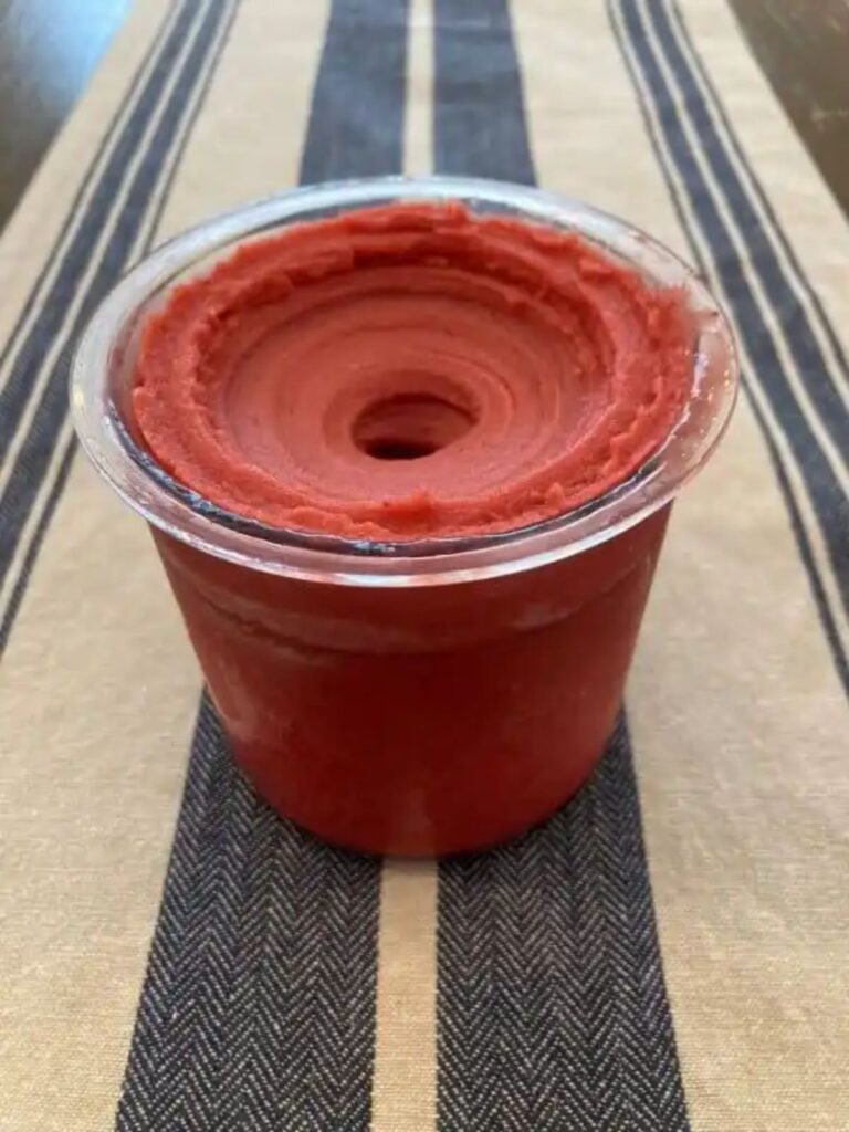 a bowl of strawberry sorbet