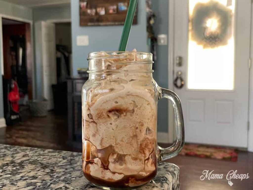 a glass of starbucks mocha frappuccino copycat