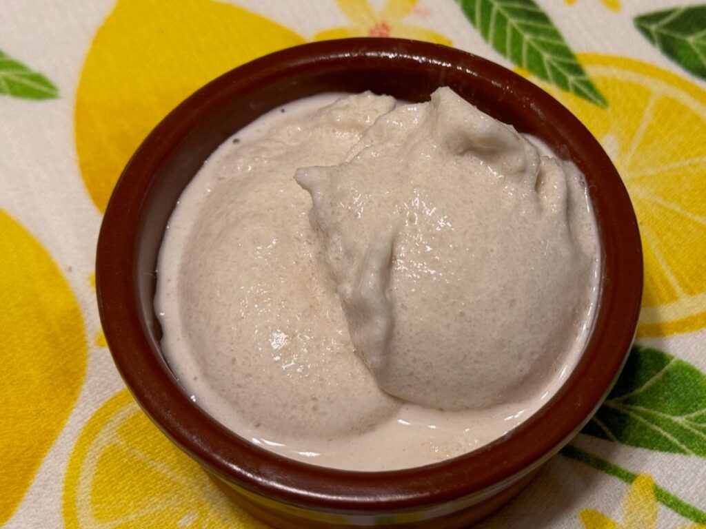 a bowl of vanilla root beer protein ice cream