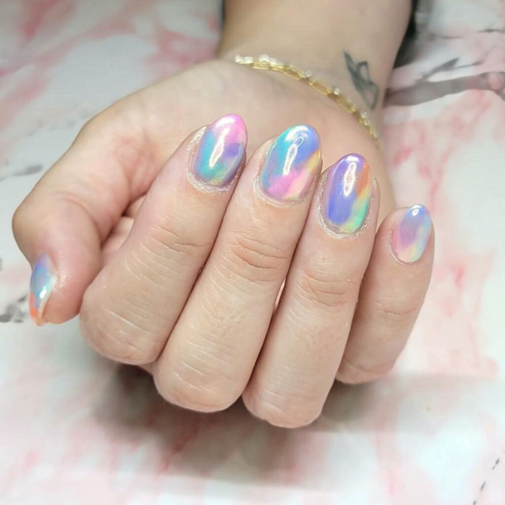 rainbow chrome nails