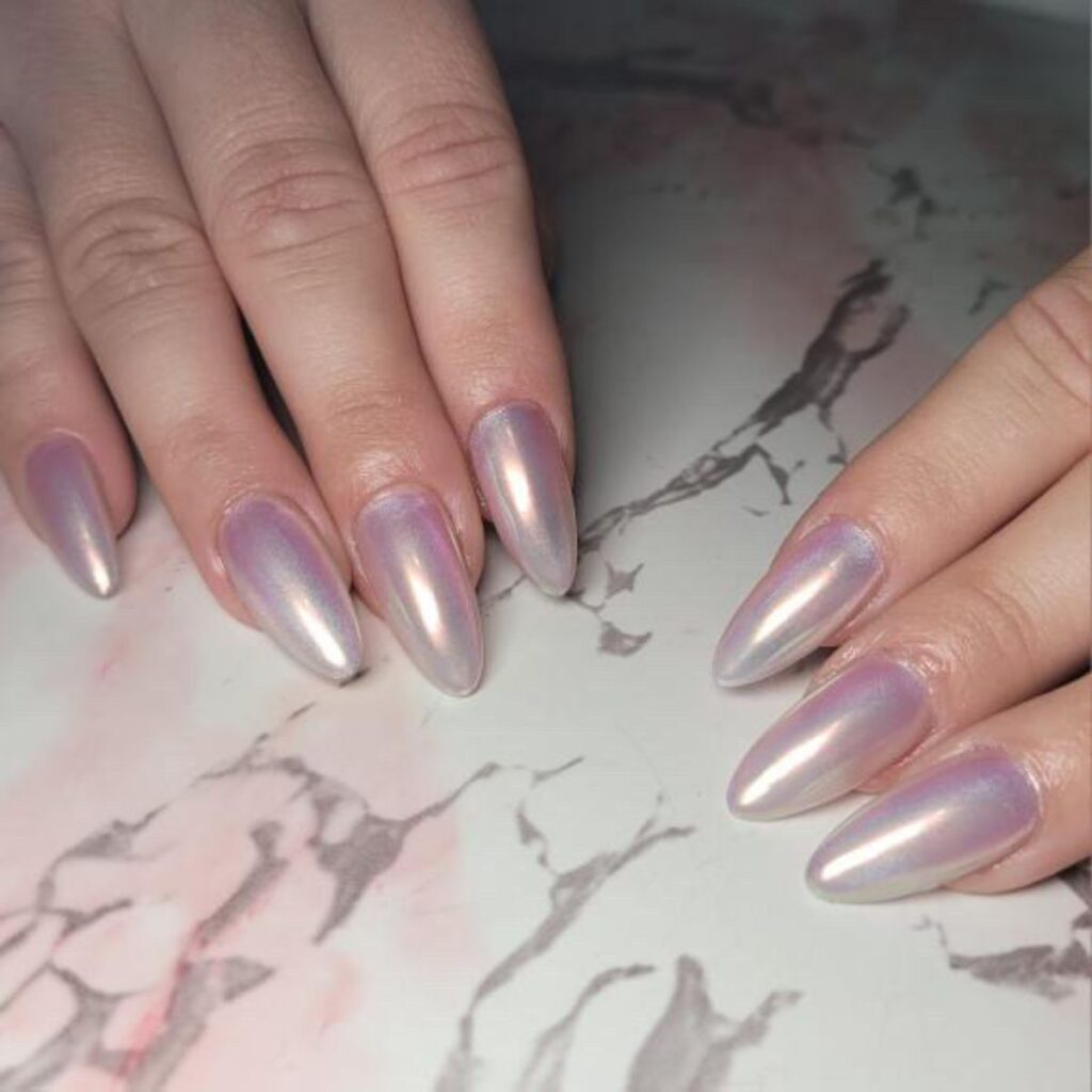 shiny neutral chrome nails