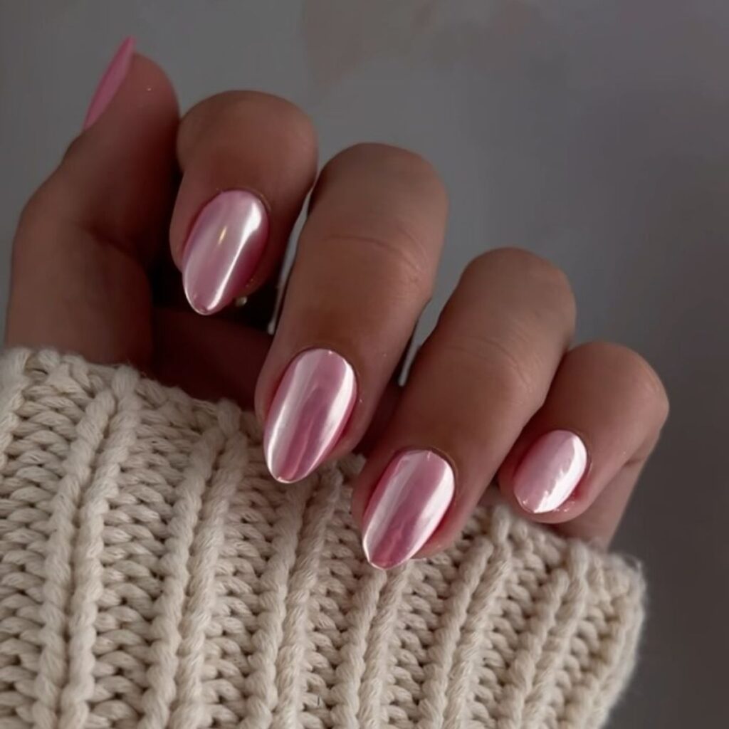 valentines day pink chrome nails