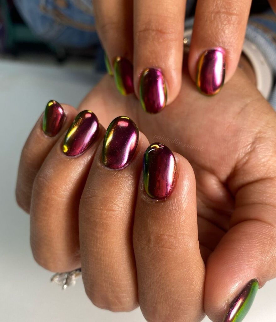 burgundy chrome nails