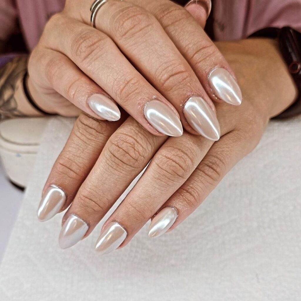 cream white chrome nails