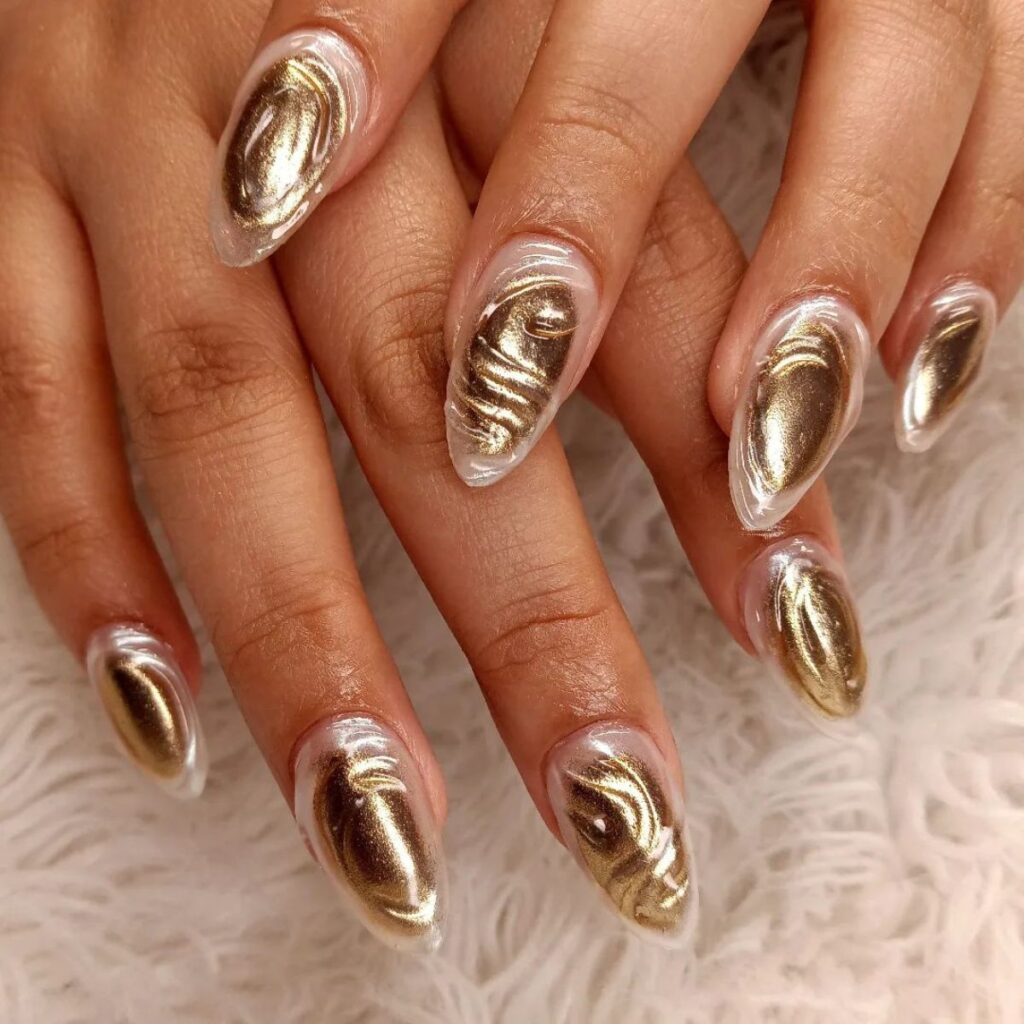 gold chrome nails