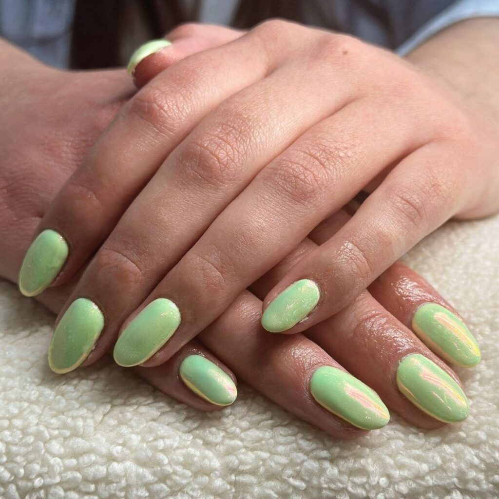 green chrome nails