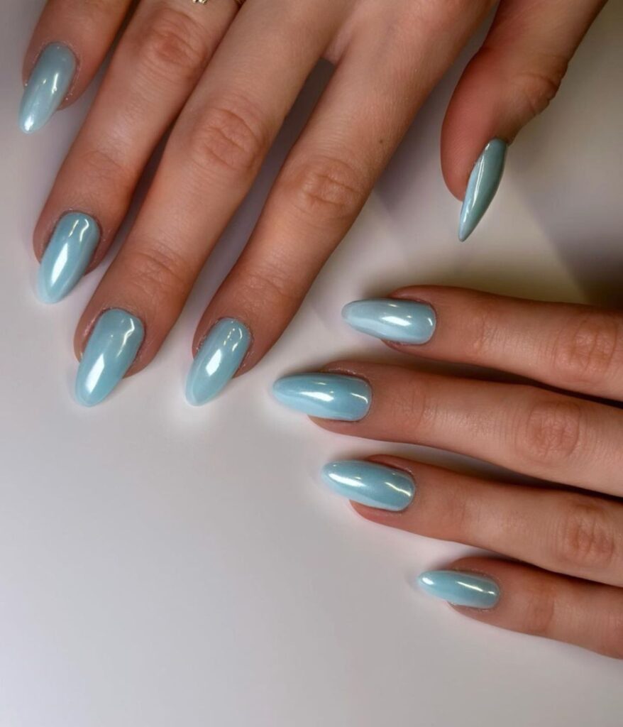 light blue chrome nails