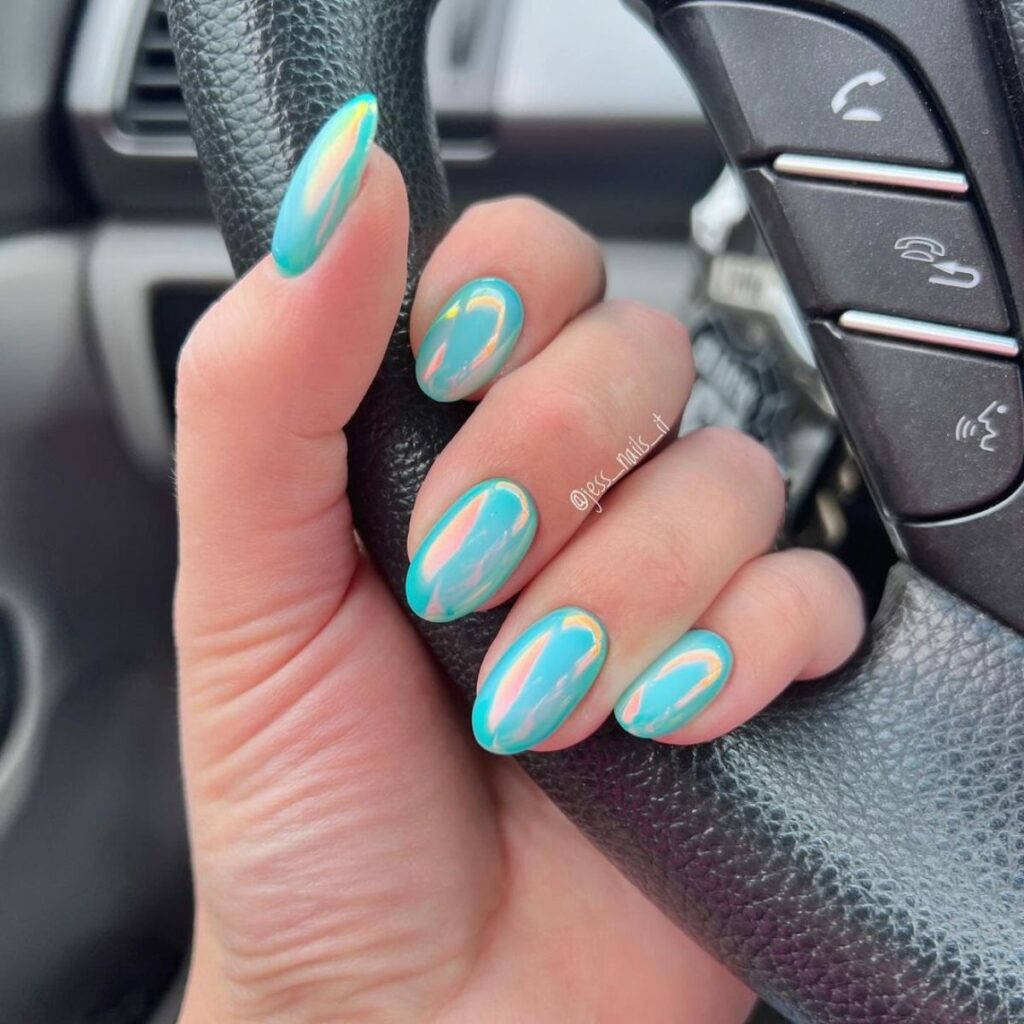 aqua chrome nails