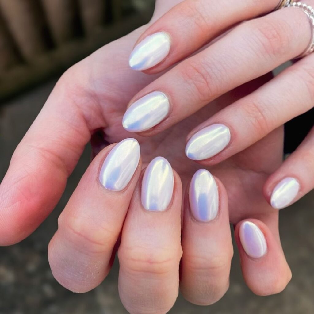 white chrome nails