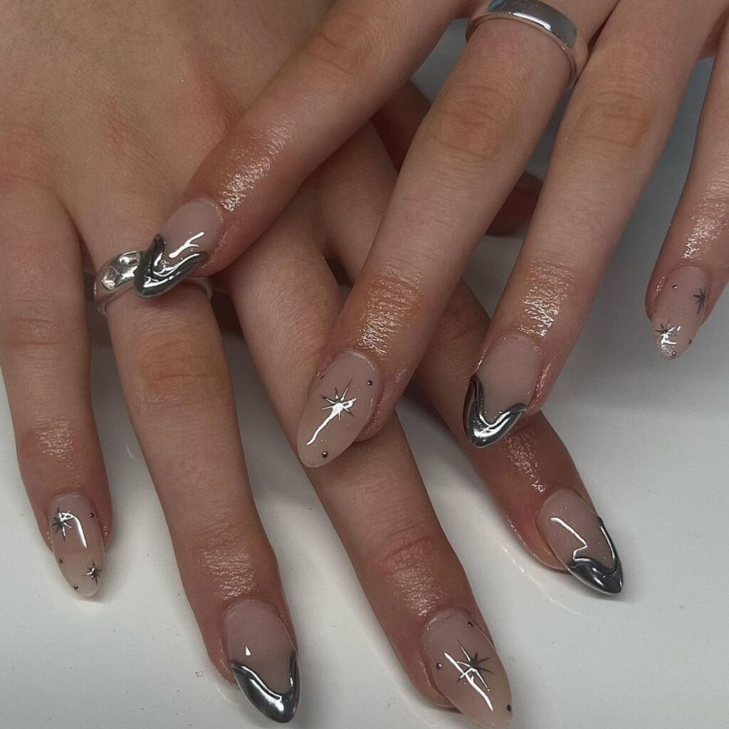 silver chrome nail designs