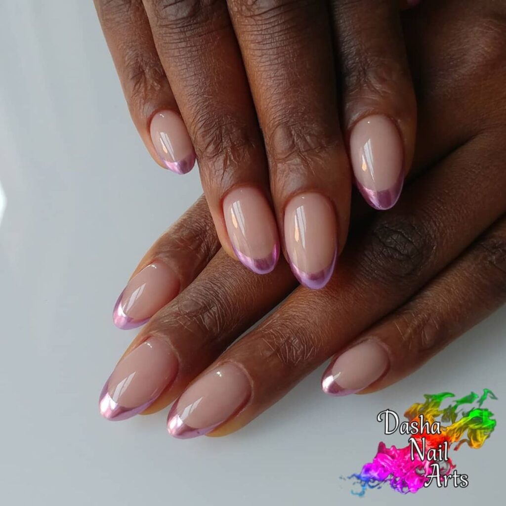 purple french tip chrome nails