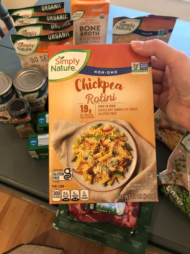 a box of chickpea rotini pasta from aldi