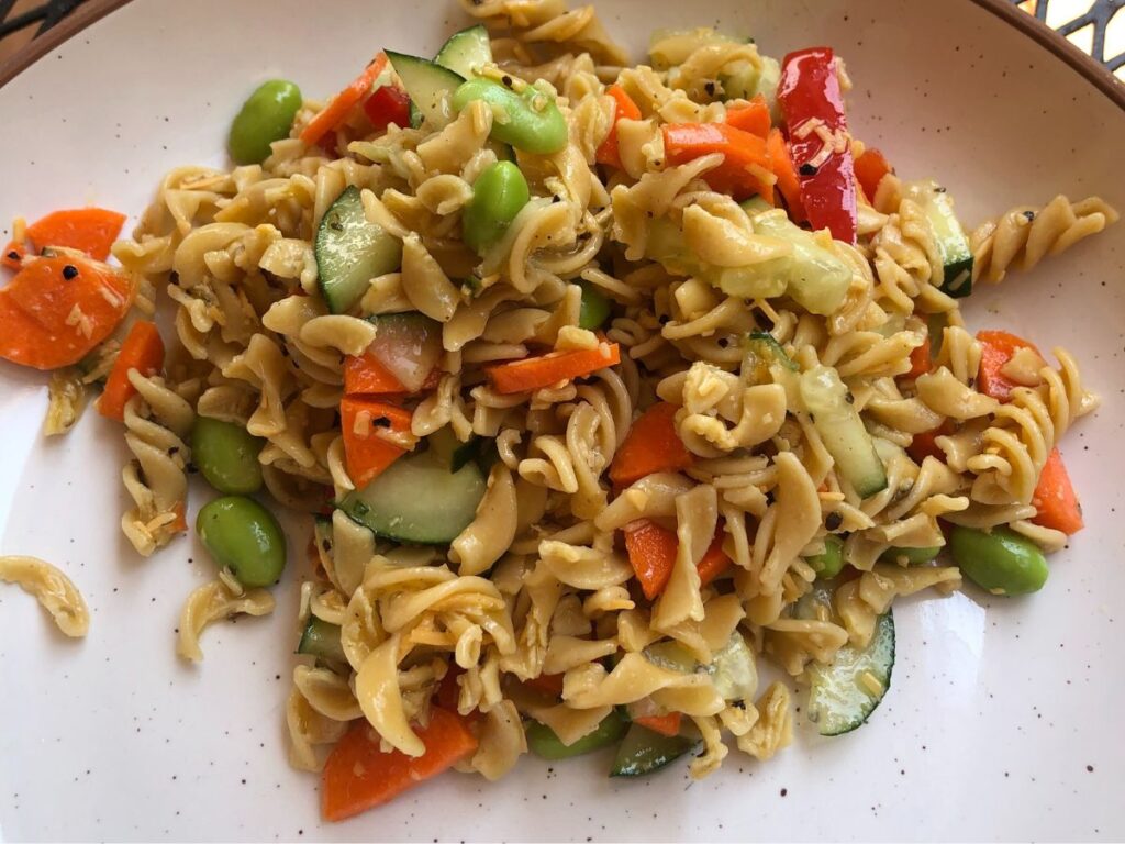 a plate of the pasta salad