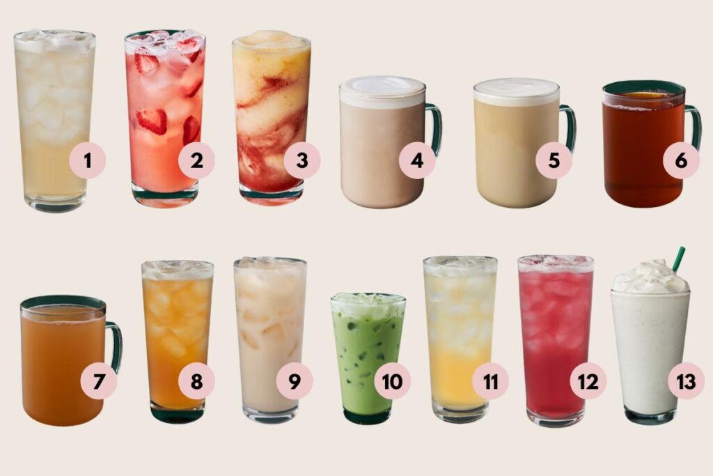 a collage of the best non coffee drinks from starbucks